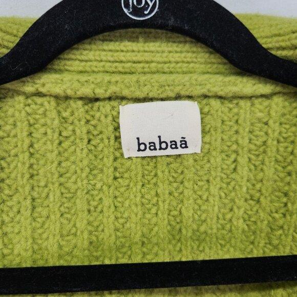 babaà No.22 Cardigan 100% Eco Wool Ribbed Knit Green Button Front Sweater - Picture 7 of 14